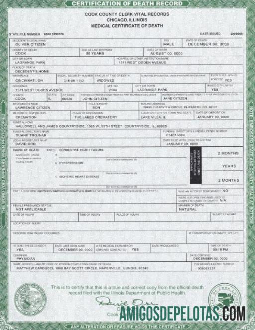 Para baixar modelo de certidão de óbito do estado de Illinois nos EUA em formato PSD